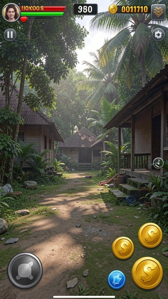 Tangkapan layar menunjukkan karakter utama dalam aksi petualangan.
